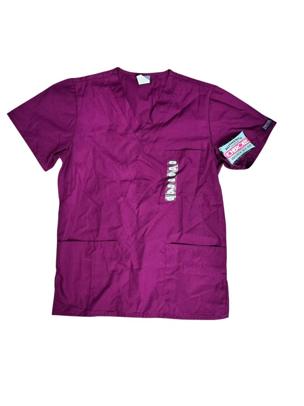 Cherokee Workwear Authentic Scrubs Womens V-Neck Top XS Maroon Burgundy Red NEW